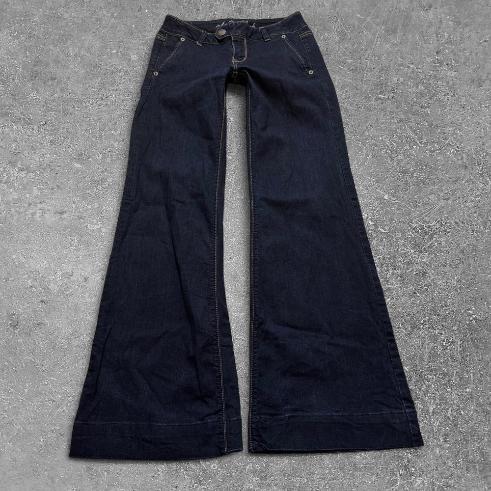 American Eagle Y2K Low Rise Flare Trousers Navy Blue Denim Size 2 Regular